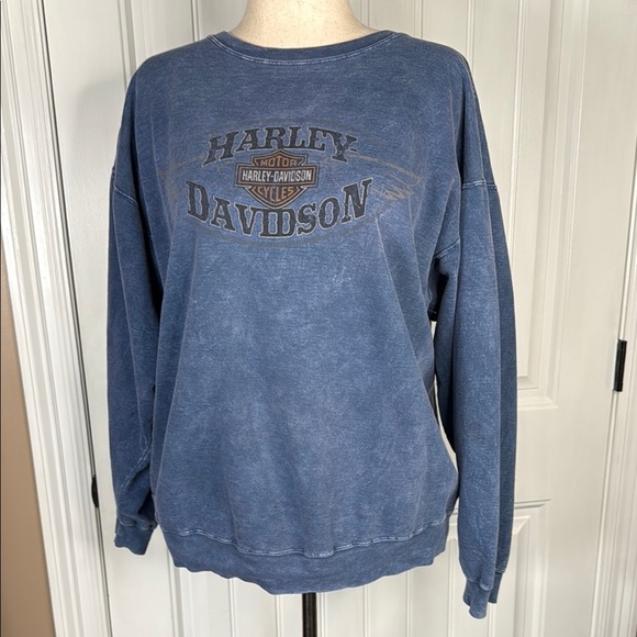 Grand Canyon Harley-Davidson Men's Washed Blue Crewneck Sweater Sz L - Picture 1 of 10